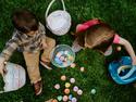 Children with Easter baskets and eggs