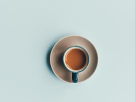 Cup of tea on blue background - Blue or Brew Monday