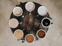 8 different coloured coffees