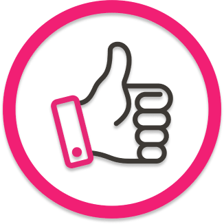 Icon of a grey hand with a thumb up in a pink circle
