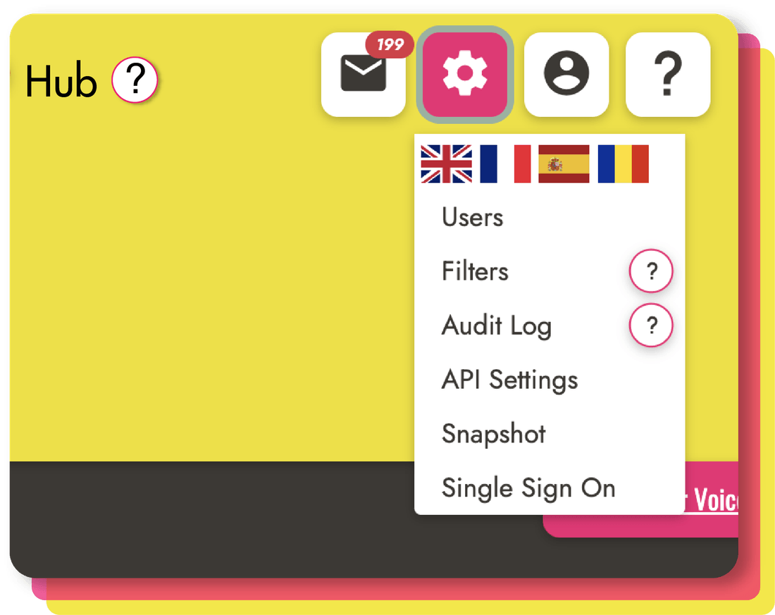 A menu showing the platform's available languages