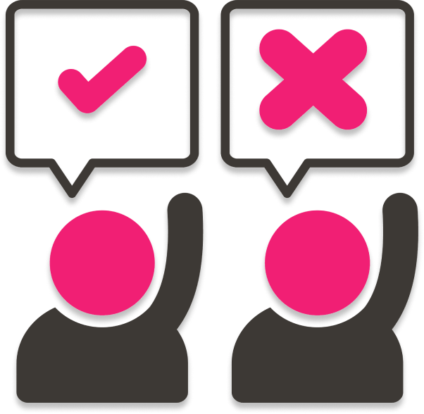 Icon of two people with speech bubbles above their heads