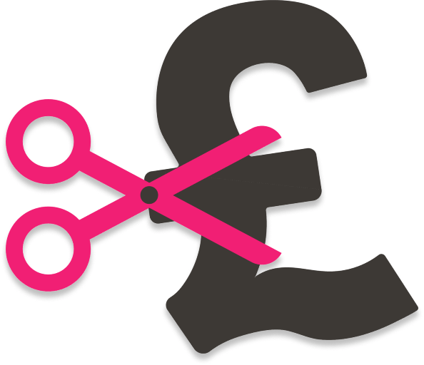 Icon of some pink scissors cutting a pound sign