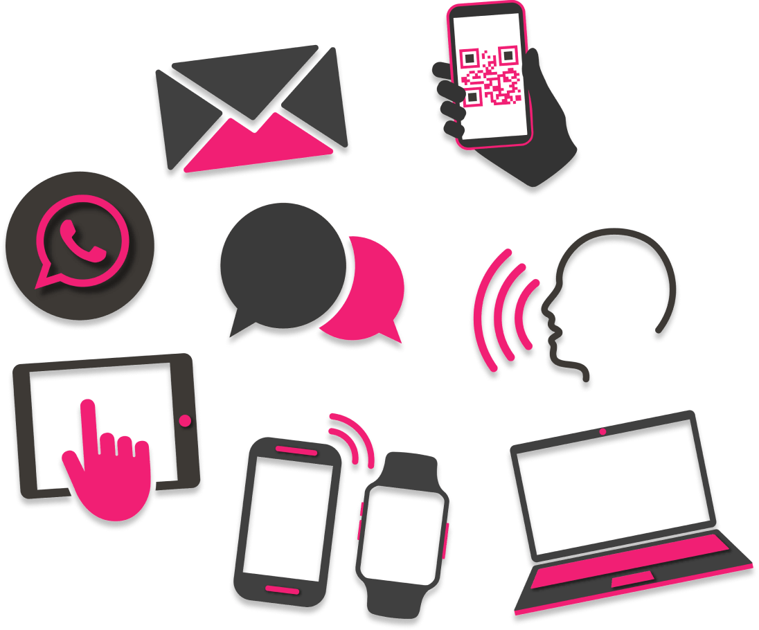 Multiple icons representing ways to communicate