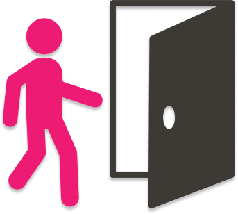 Icon of a pink person walking through a grey door