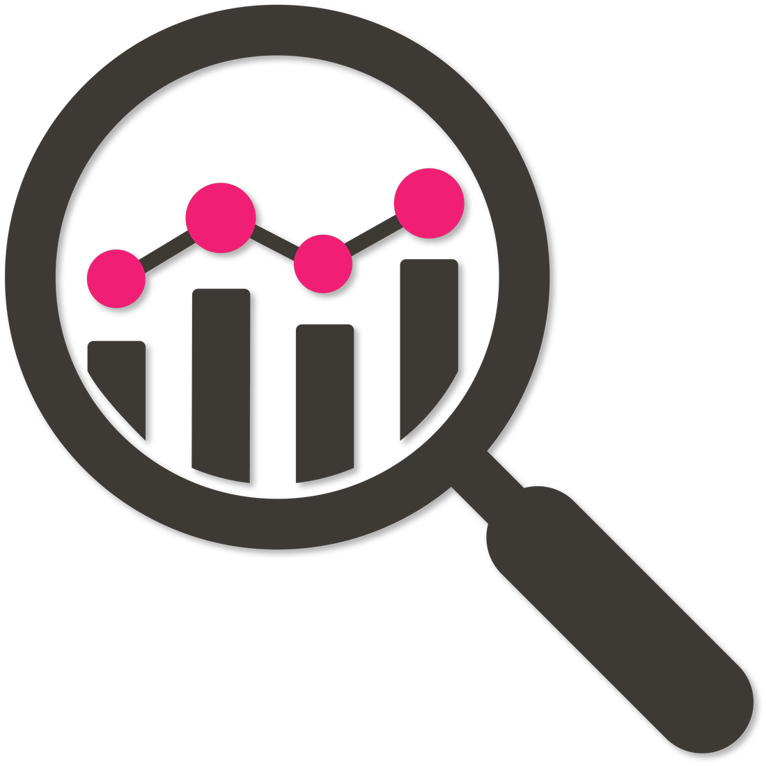 Icon of a grey magnifying glass and a graph