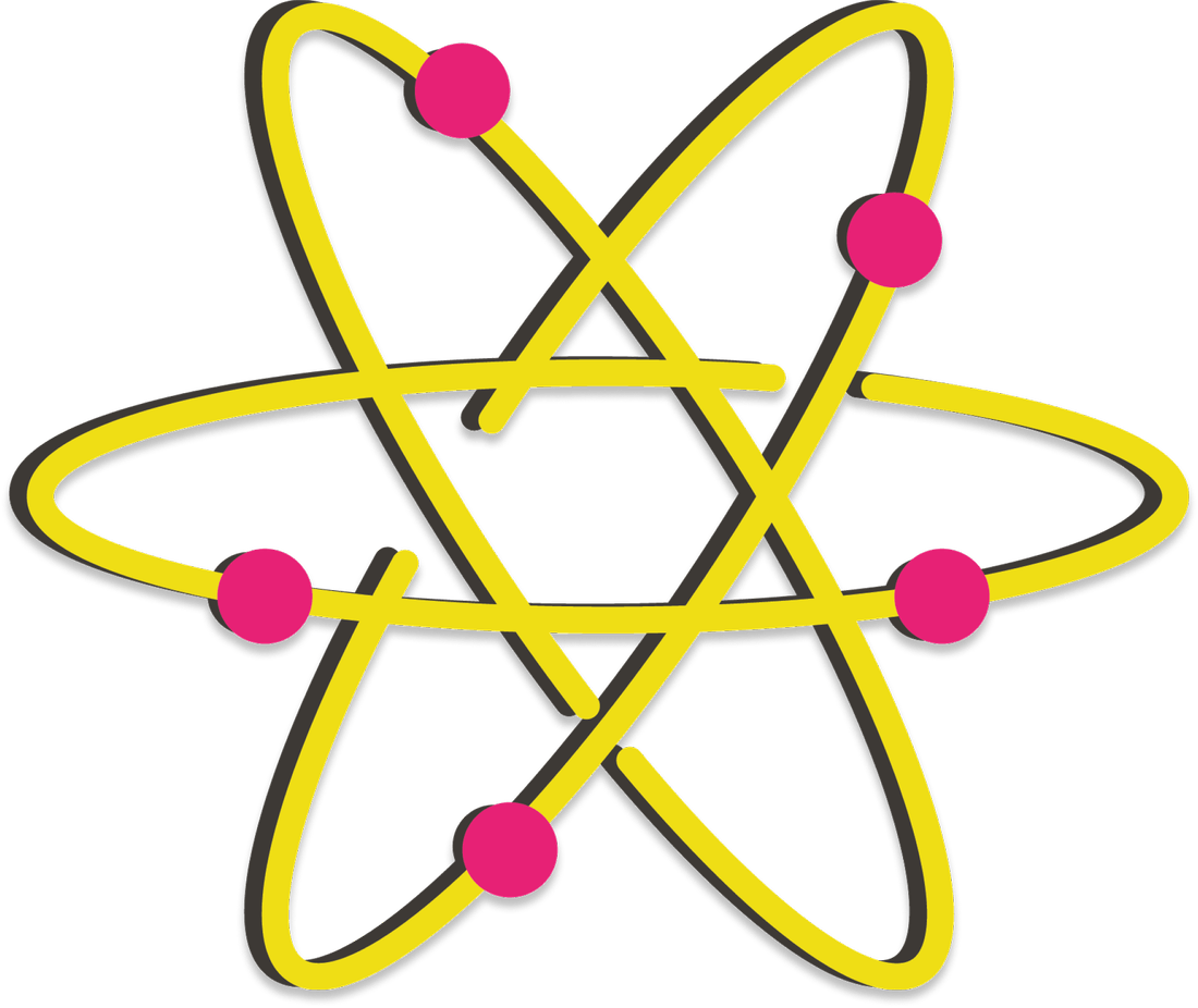 Yellow and pink atom icon