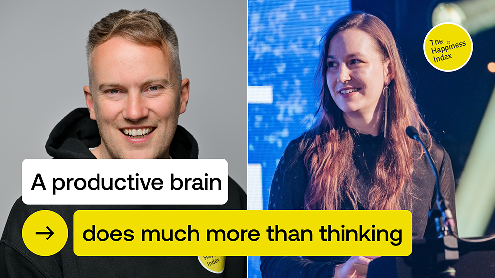 Image for The Happiness Index podcast - Your body is not for thinking. Has headshots of host Matt Phelan and expert guest Petra Kis-Herczegh