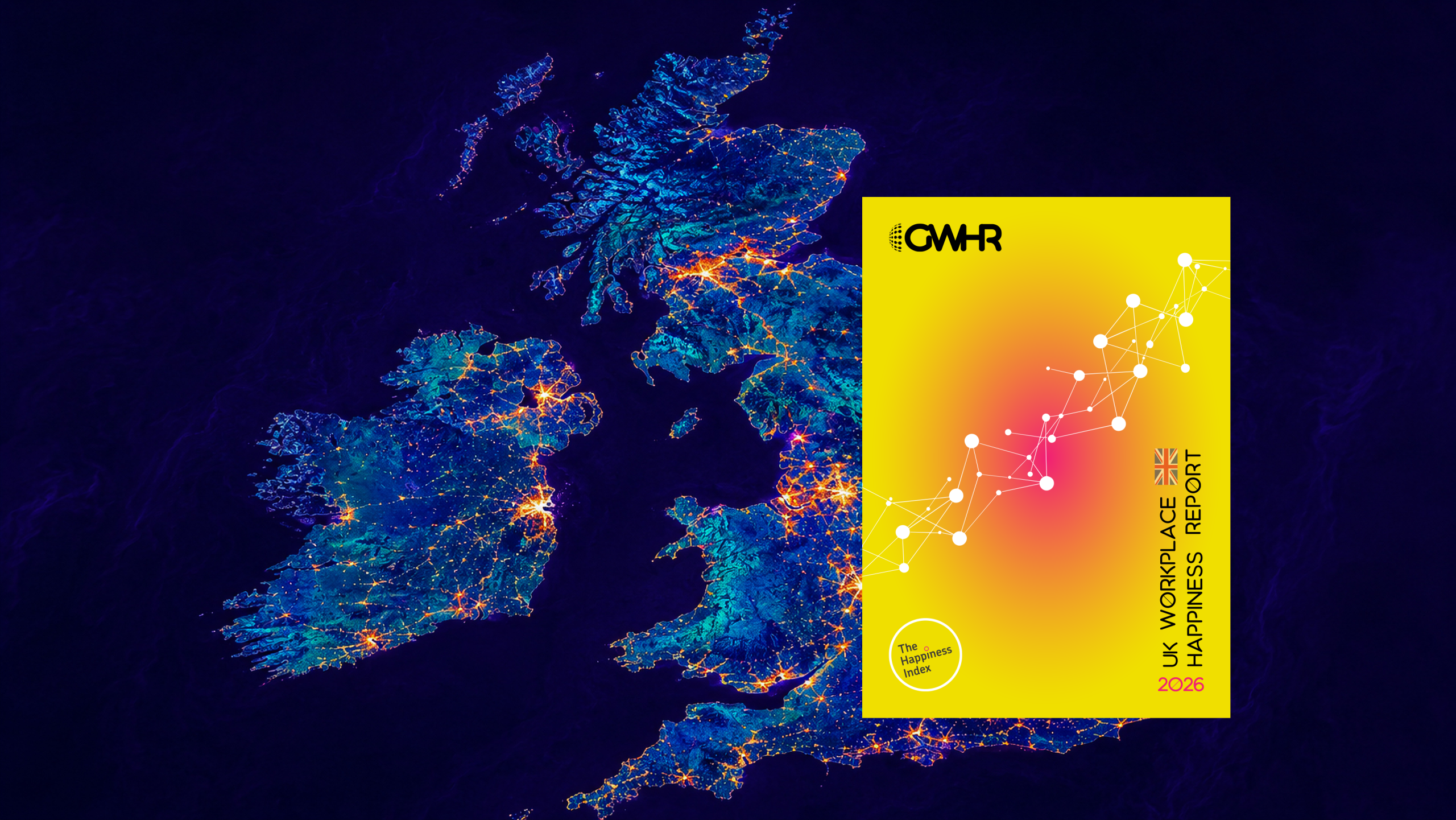 Map showing regional workplace happiness across the UK for the UK Workplace Happiness Report.